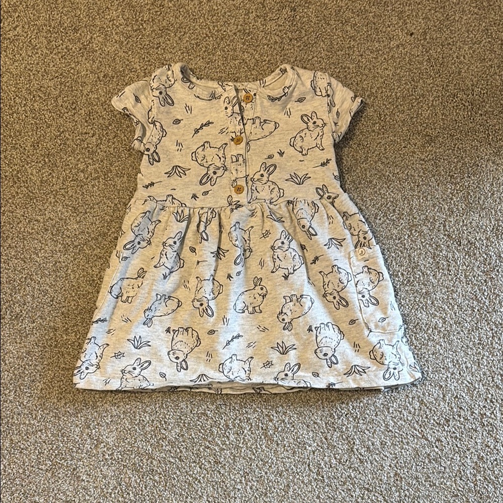 Adorable Gray Bunny Print Kids Dress